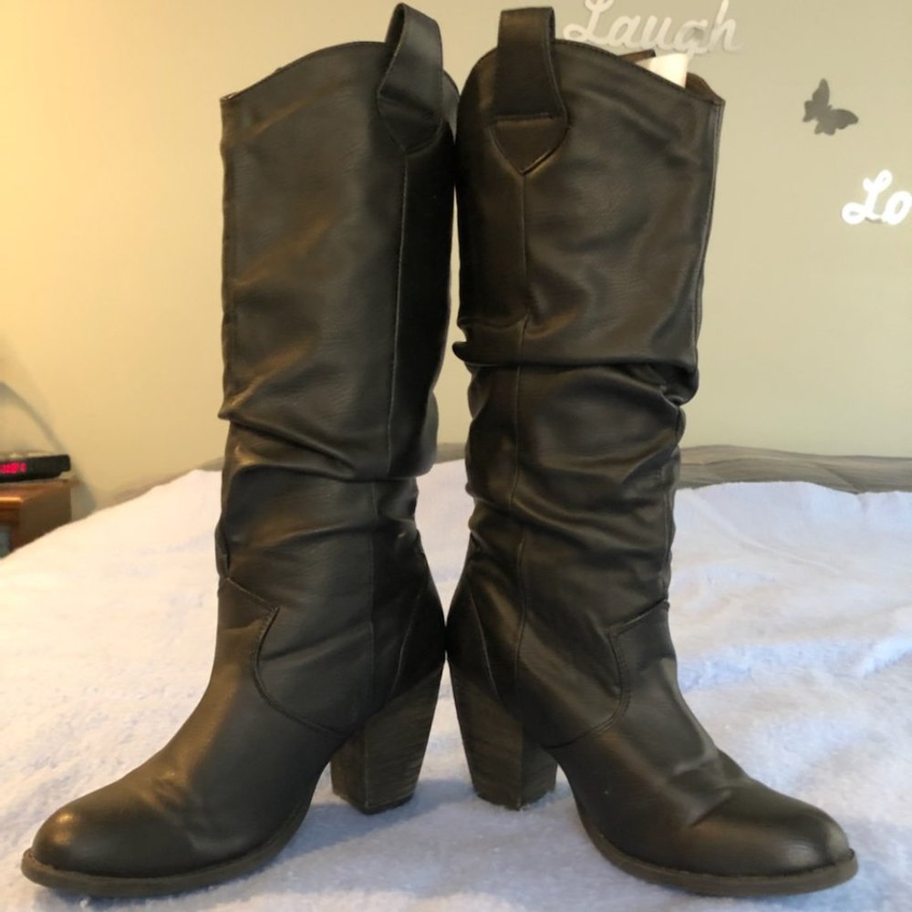 Faux black leather boots (size 8.5) - lightly worn